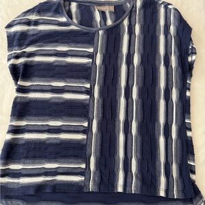Chico’s 2 Sz Large Blue/white striped Short-sleeve shirt E46